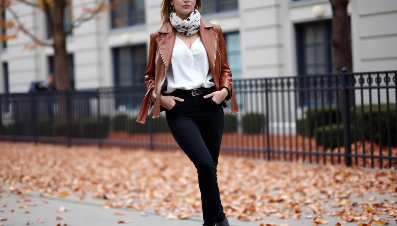 Brown Leather Jacket Outfit for Women